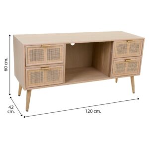 Mueble Bajo TV de Madera y Rejilla