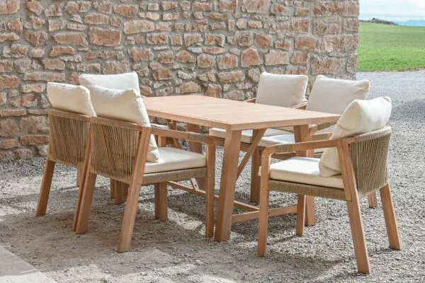 Set Exterior Acacia Con Cojín Blanco